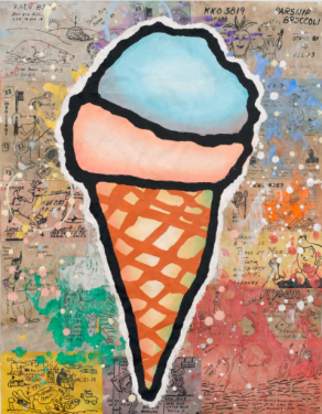 Donald Baechler - "Double Cone" (2016) Gesso, Flashe and paper collage on paper