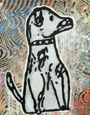 Dog (2016, Gesso, Flashe and paper collage on paper)