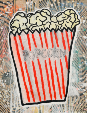 Popcorn (2016 Gesso, Flashe, graphite and paper collage on paper)